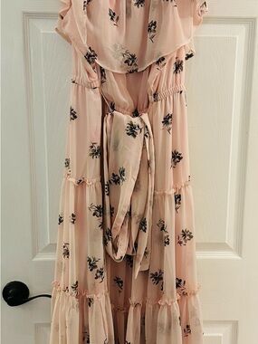 Lane Bryant Blush Pink Floral Maxi dress off the shoulder